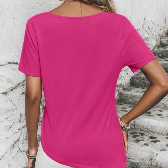 SHEIN LUNE Hot Pink Surplice Neck Tee (NWOT) - Picture 2 of 8
